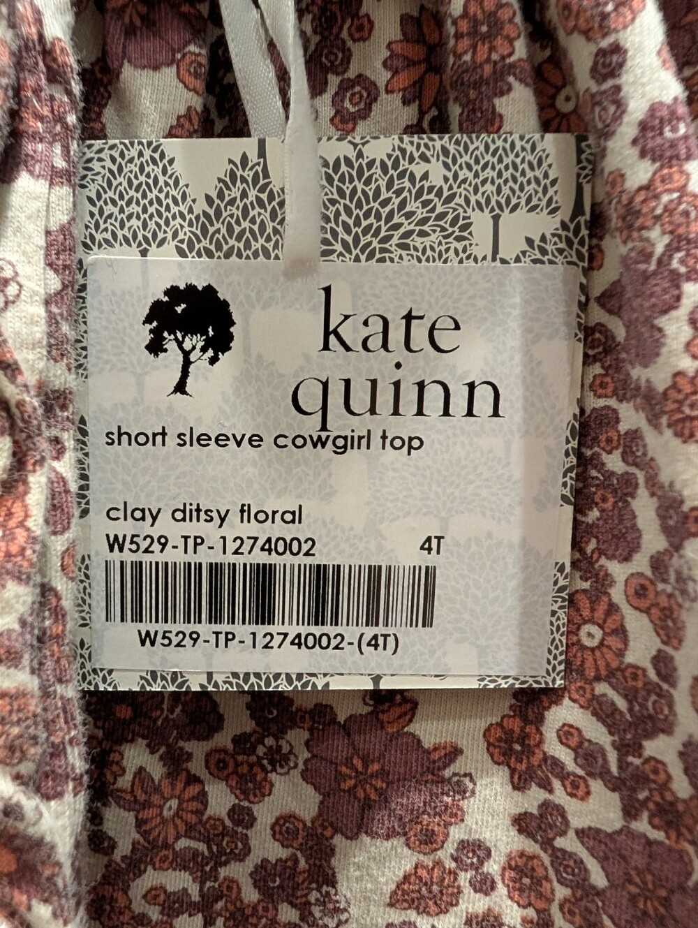 Kate Quinn Short Sleeve Cowgirl Top Clay Ditsy Floral 4T - Picture 3 of 4